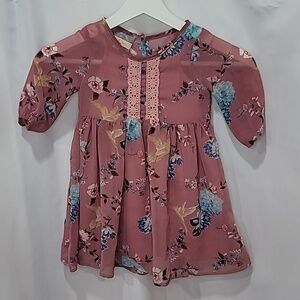PATOURELLE PIPPA +JULIE Floral Hummingbird Sheath Lined Dress Sheer Pleated Skir
